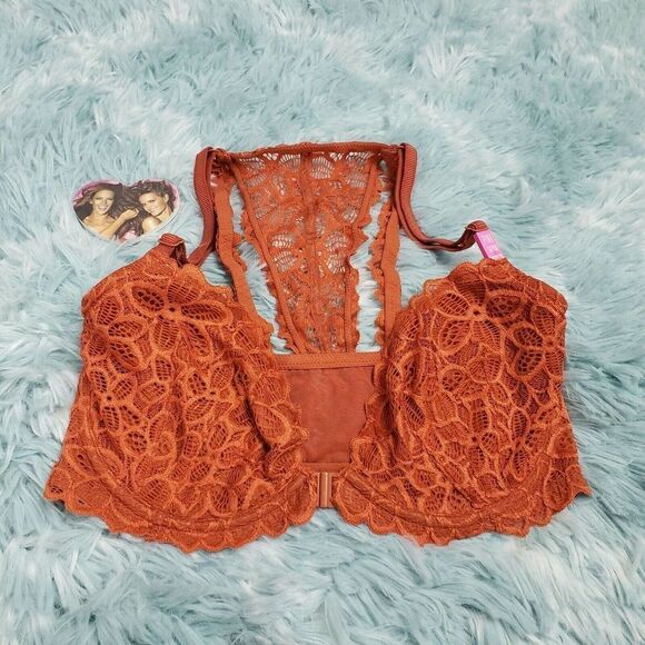 Victoria's Secret Racerback Pink Date Gingerbread Unlined Demi Brown 32 DD - Picture 1 of 6